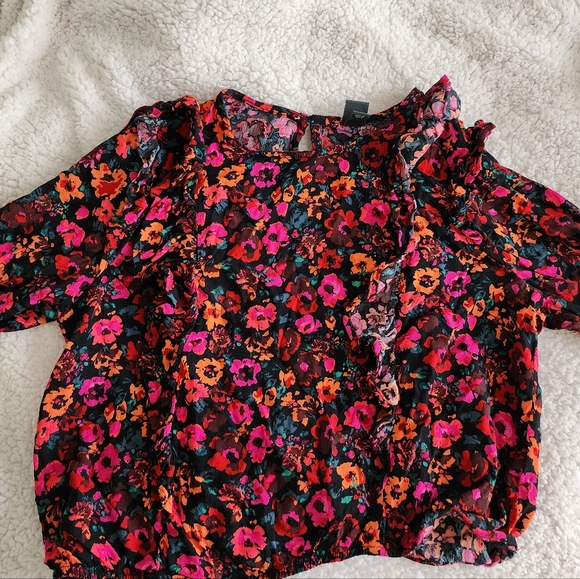 Bohemian Women Long Sleeve Floral Multicolor Blouse Size M 🤎 Wild Fable - Picture 2 of 10